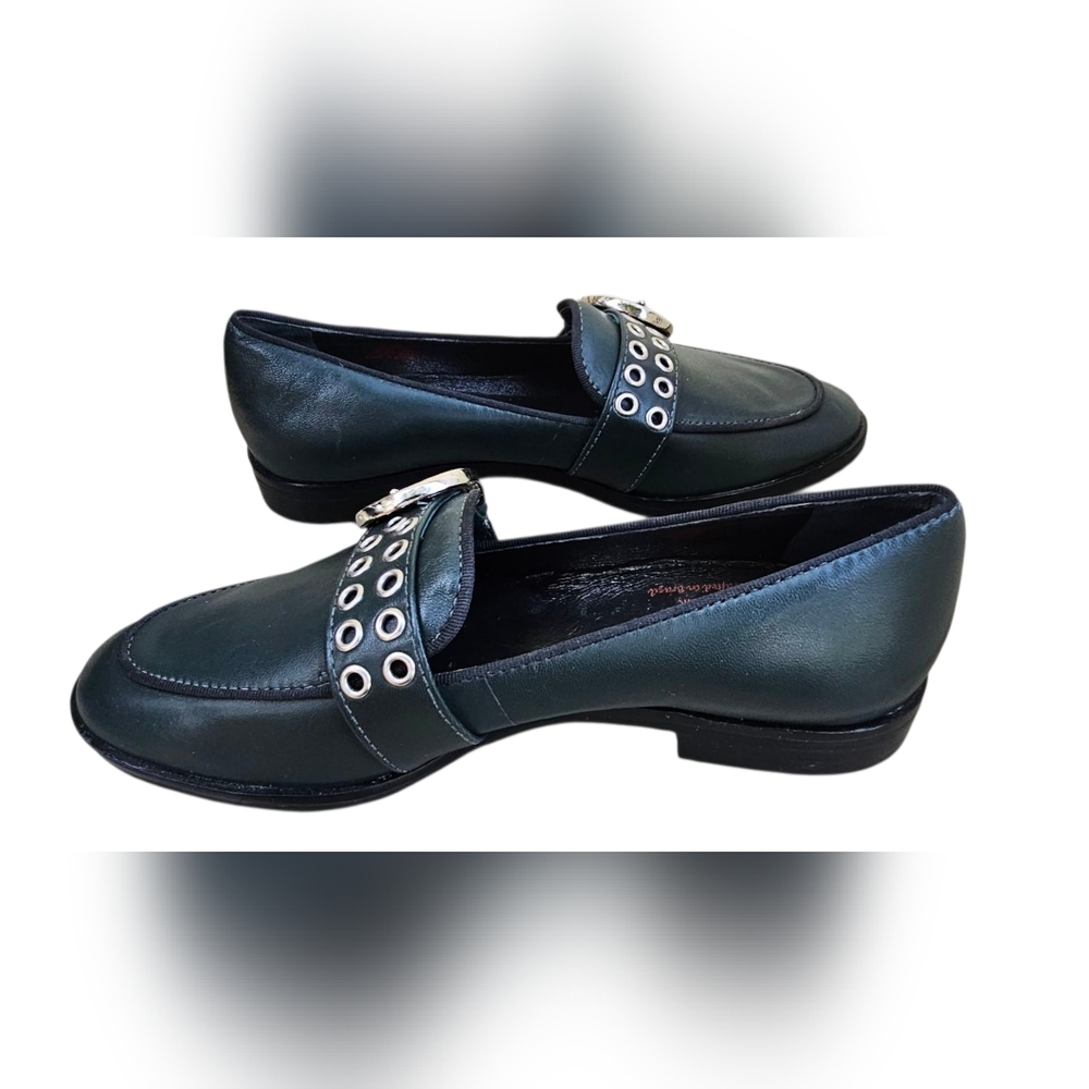 Marc Joseph - Summit St Dark Hunter Green Leather Loafers Grommet Strap & Buckle - Picture 7 of 12